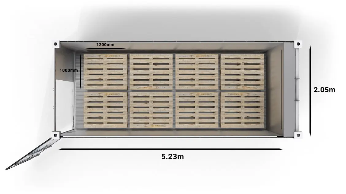 8 NZ-pallets in a 20ft UltraFreezer