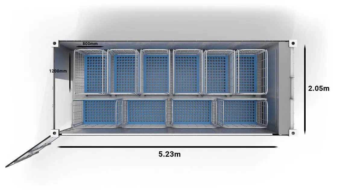 10 Trolleys in a 20ft UltraFreezer