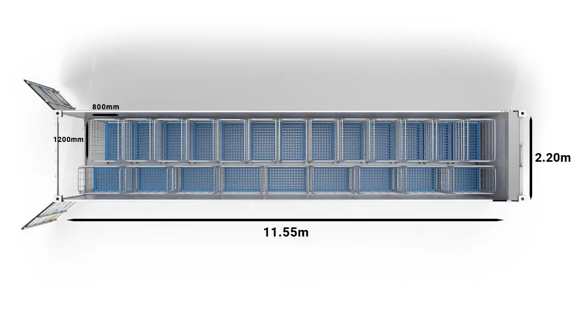 22 Trolleys in a 40ft UltraFreezer