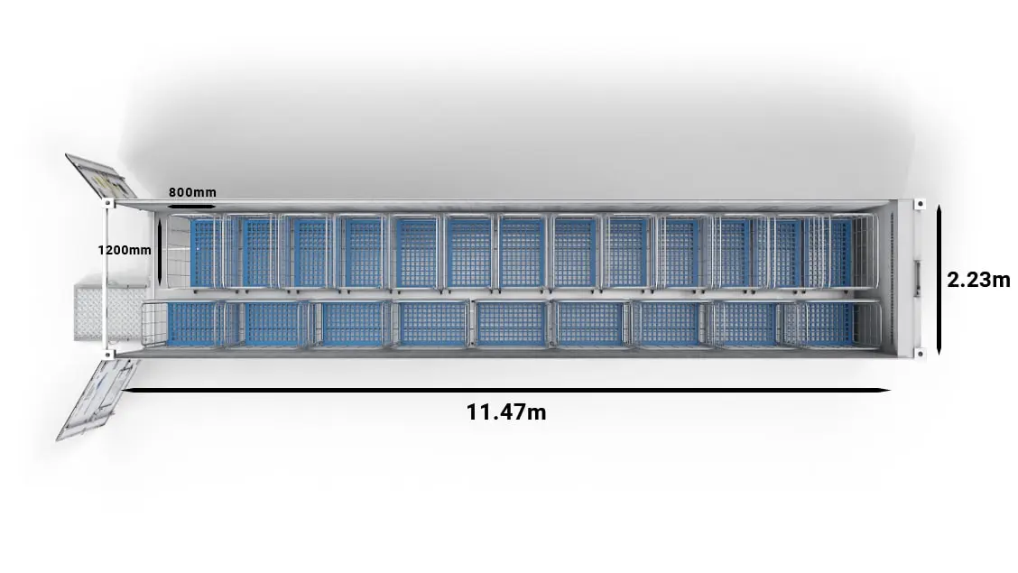 22 Trolleys in a 40ft ArcticStore Horizon